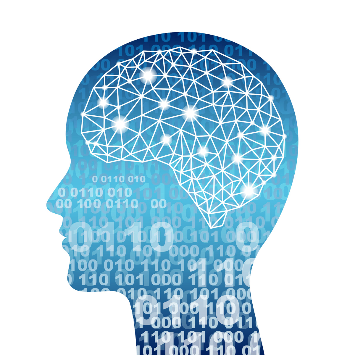 人工知能をイメージした人間のシルエットの脳の部分にネットワークが生まれている画像